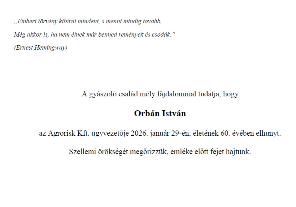 Gyászhír - Orbán István